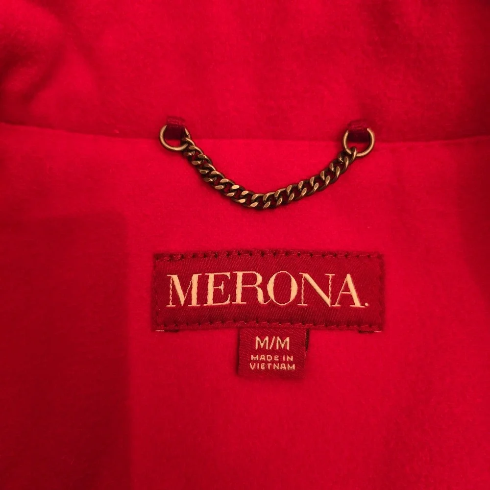 Merona Womens Red Hooded Pea Coat Jacket Zip Snap‎ Front Medium
